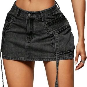 Black Denim Mini Skirt with Pockets